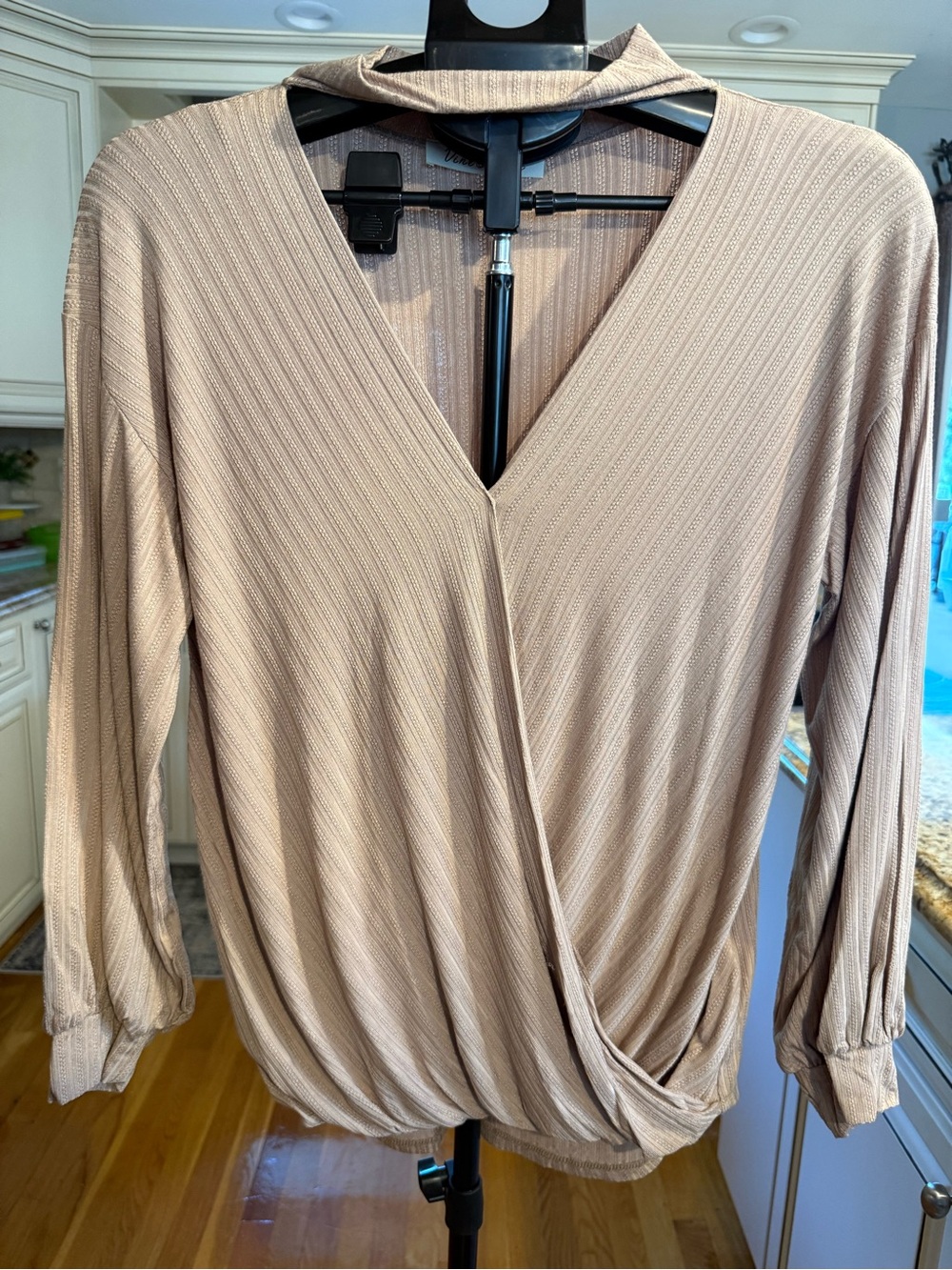 Women’s Wrap-Front Long Sleeve Top -Tan